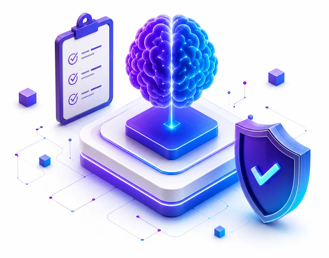Moderne 3D-Grafik einer KI-Automatisierung mit Prozessanalyse, künstlicher Intelligenz, DSGVO-konformer Datensicherheit und intelligenter Workflow-Optimierung für Unternehmen.