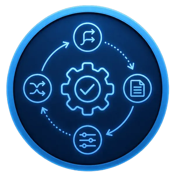 Symbol für flexible Prozesse: Ein KI-Agent passt Abläufe dynamisch an neue Anforderungen und Informationen an und handelt sicher innerhalb definierter Vorgaben.
